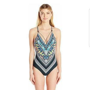 Red Carter Feather Warrior Strappy Bathing Suit